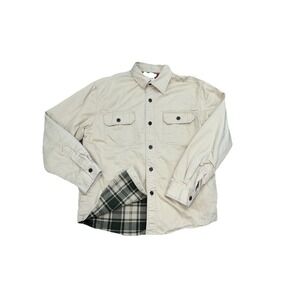 Chaps Fleece Lined Button Up Shirt Mens L Khaki Quilted Sleeves Work Utility